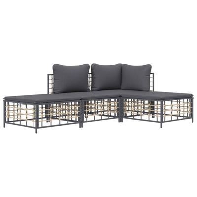 4-delige Loungeset met kussens poly rattan antracietkleurig