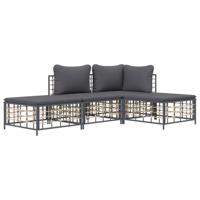 4-delige Loungeset met kussens poly rattan antracietkleurig - thumbnail