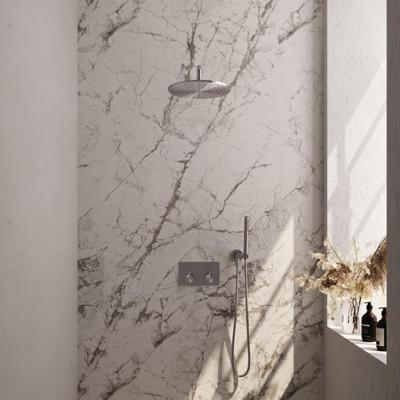 Brushed Edition thermostatische inbouw regendouche - SET 52: 30 cm douchekop, gebogen muurarm, staaf handdouche, doucheslang, wandaansluitbocht - RVS geborsteld PVD