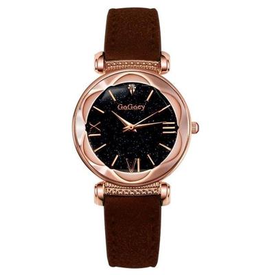 Gogoey dames sterrenhemel lederen riem horloge (bruin)