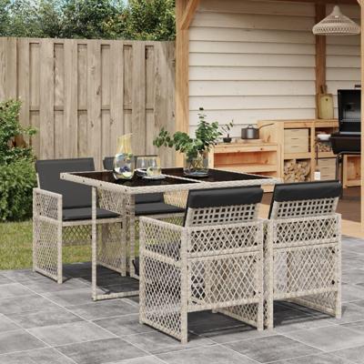 5-delige Tuinset met kussens poly rattan lichtgrijs - thumbnail
