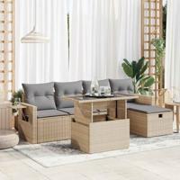 6-delige Loungeset met kussens poly rattan beige - thumbnail