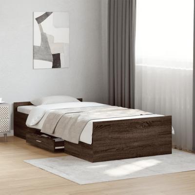 Bedframe met lades bewerkt hout bruin eikenkleur 100x200 cm