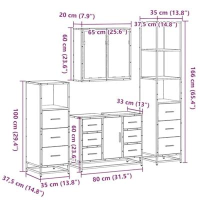 4-delige Badkamermeubelset bewerkt hout bruin eikenkleur
