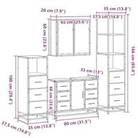 4-delige Badkamermeubelset bewerkt hout bruin eikenkleur - thumbnail