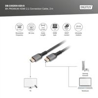 Digitus DB-330200-020-S HDMI-kabel HDMI Aansluitkabel HDMI-A-stekker 2 m Zwart 8K UHD, Aluminium-stekker, Audio Return Channel (ARC), Afgeschermd (dubbel), - thumbnail