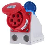 Wandcontactdoos combi opbouw 16A 5-polig Rood + WCD 230V
