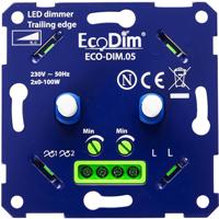 EcoDim - LED DUO Dimmer - ECO-DIM.05 - Fase Afsnijding RC - Dubbele Inbouwdimmer - Dubbel Knop - 0-100W - thumbnail