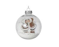 Kerstbal 10 cm transparant kinderen in sneeuw - thumbnail