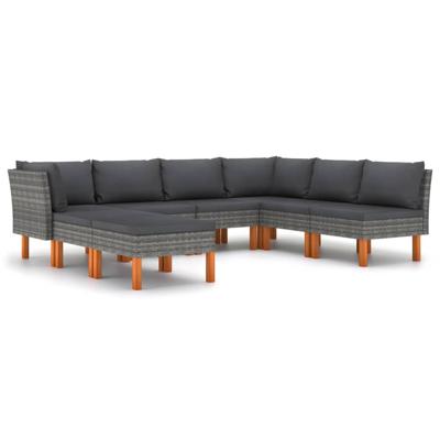 8-delige Loungeset met kussens poly rattan grijs