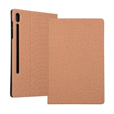 Spanning stretch stof textuur horizontale Flip lederen case voor Galaxy tab S6 T860 met houder (goud)