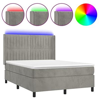 Boxspring met matras en LED fluweel lichtgrijs 140x200 cm