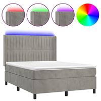 Boxspring met matras en LED fluweel lichtgrijs 140x200 cm - thumbnail