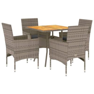 5-delige Loungeset met kussens poly rattan en acaciahout grijs
