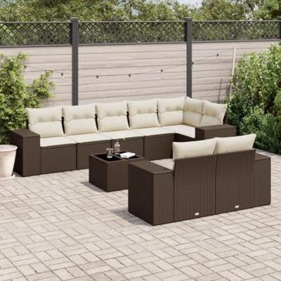 9-delige Loungeset met kussens poly rattan bruin 9-delige Loungeset met kussens poly rattan bruin