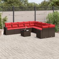 11-delige Loungeset met kussens poly rattan bruin - thumbnail