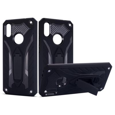 Schokbestendig TPU + PC beschermhoes met houder voor Xiaomi Redmi Note 7 (zwart)