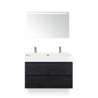 Maxx XL Badmeubelset 100 cm - Black Oak - Wastafel Kube 2 kraangaten - met Sence Spiegel - thumbnail
