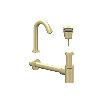 IVY Fonteinset - opbouw - gebogen - model S - always open plug - Geborsteld mat goud PVD 6901424 IVY Fonteinset - opbouw - gebogen - model S - always open plug - Geborsteld mat goud PVD 6901424