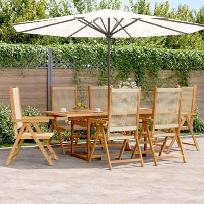 7-delige Tuinset polypropeen en massief hout beige
