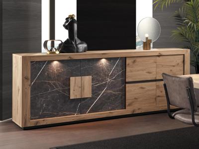 Dressoir SACHOURI 4 deuren canyon eik/marmer Dressoir SACHOURI 4 deuren canyon eik/marmer