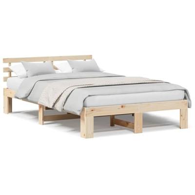 Bedframe met hoofdeinde Naturel 120 x 200 cm Massief grenenhout