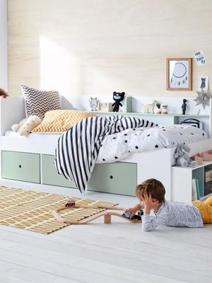 Kinderbed met opbergruimte BASEO grijsblauw Kinderbed met opbergruimte BASEO grijsblauw