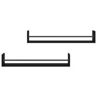 Wandschappen met stangen 2 st 80x16x14 cm zwart - thumbnail