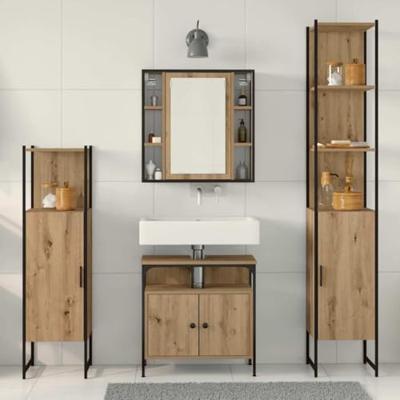 Badkamermeubelset met plank 4 pcs Artisan Eiken Bewerkt hout
