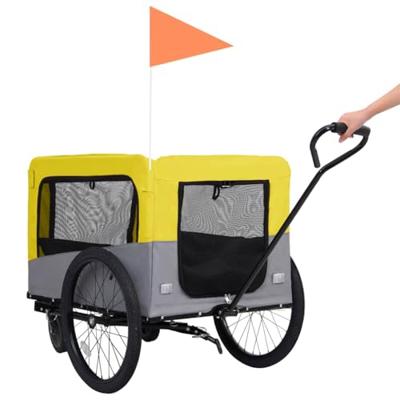 Fietstrailer en hondenwagen 2-in-1 geel en grijs - thumbnail