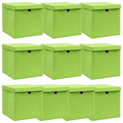 VidaXL Opbergboxen met deksel 10 st 32x32x32 cm stof paars