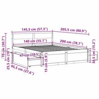 Bedframe zonder matras massief grenenhout wit 140x200 cm - thumbnail
