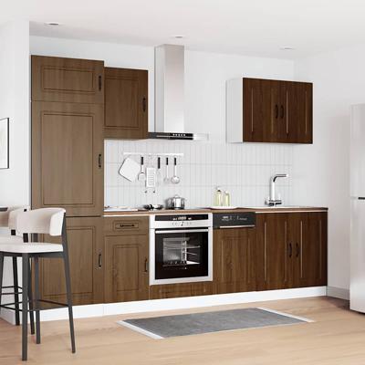 7-delige Keukenkastenset Kalmar bewerkt hout bruin eikenkleur