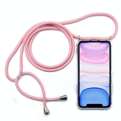 Vierhoek anti-val trasparent TPU mobiele telefoon geval met Lanyard voor iPhone 11 (roze) Vierhoek anti-val trasparent TPU mobiele telefoon geval met Lanyard voor iPhone 11 (roze)