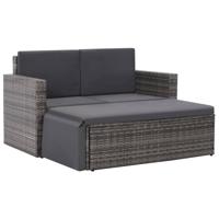 2-delige Loungeset met kussens poly rattan grijs - thumbnail