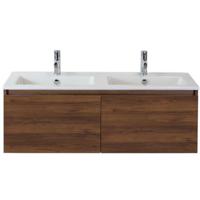 Frozen Badmeubelset 120 cm - Greeplijst in Kleur - Walnoot - Keramische Wastafel Wit Dubbel 2 Kraangaten - thumbnail