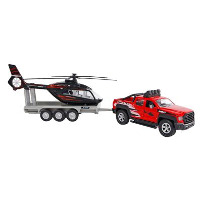 Kids Globe terreinwagen met trailer en helikopter - 35 cm