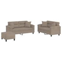 3-delige Loungeset met kussens microvezelstof taupe - thumbnail
