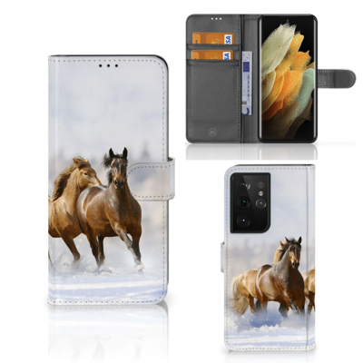 Samsung Galaxy S21 Ultra | Telefoonhoesje | Met pasjeshouder | Paarden Samsung Galaxy S21 Ultra | Telefoonhoesje | Met pasjeshouder | Paarden