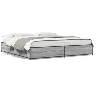 Bedframe bewerkt hout metaal grijs sonoma eiken 200x200 cm - thumbnail