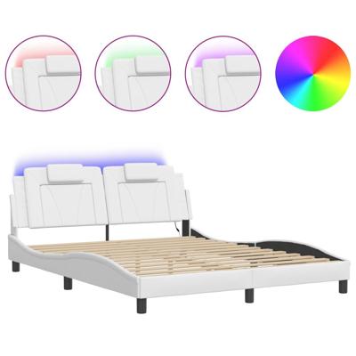 Bedframe met LED-verlichting kunstleer wit 160x200 cm - thumbnail