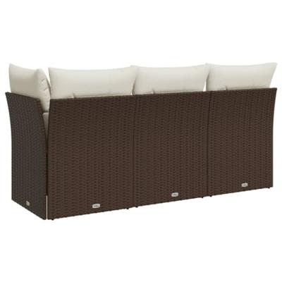 Tuinbank 3-zits met kussens poly rattan bruin Tuinbank 3-zits met kussens poly rattan bruin
