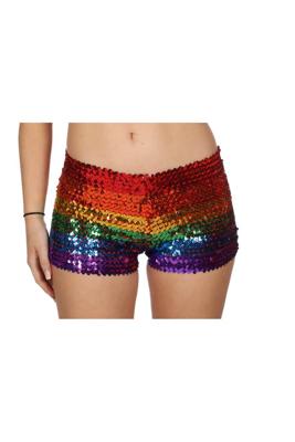 Hotpants pailletten regenboog