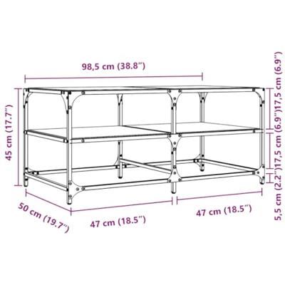 Salontafel met transparant glazen blad 98,5x50x45 cm staal