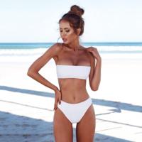 2 stk meisjes hoge taille effen kleur Tube Top Bikini Set zwempak Size:XL(White) - thumbnail