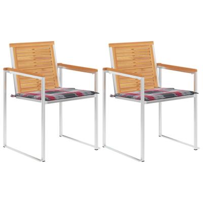 Tuinstoelen 2 st met kussens massief teakhout en staal