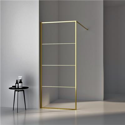 BWS Inloopdouche Frame 90x200 cm 8mm NANO Glas Geborsteld Messing Goud