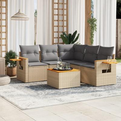 6-delige Loungeset met kussens poly rattan beige
