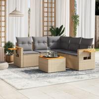 6-delige Loungeset met kussens poly rattan beige - thumbnail