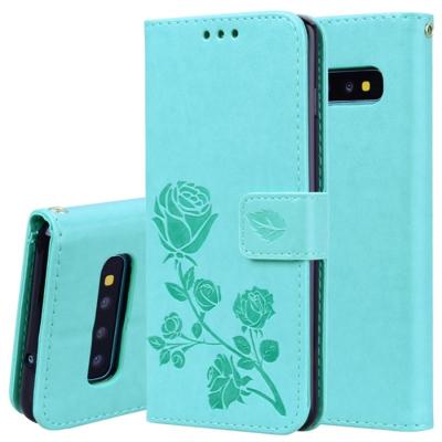 Rose reliëf horizontale Flip PU lederen case voor Galaxy S10 Plus met houder & kaartsleuven & portemonnee (groen)